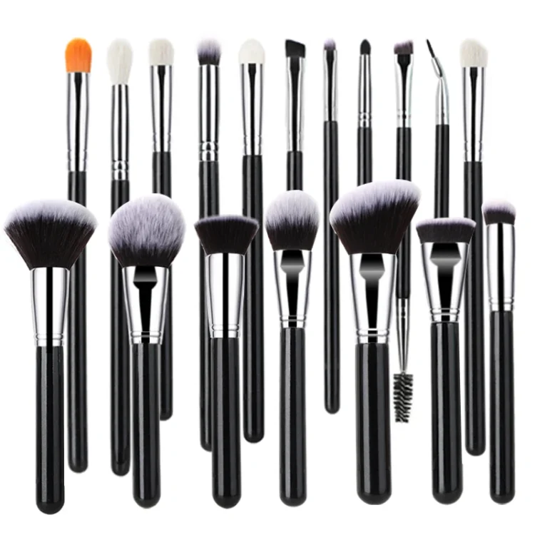 HMU High Quality Private Label Professional Black Silver Vegan Cruelty Free 18pcs Makeup Brush Set for Professional Makeup - Image 6