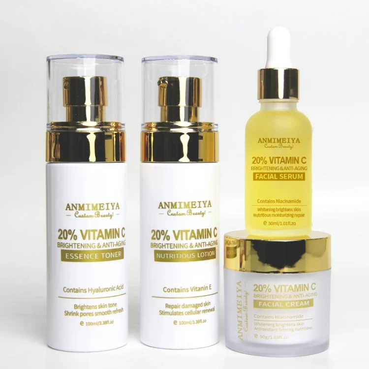 OEM Face Care 20% VC Toner Whitening Brightening Cream Shrink Pores Smooth Fresh Facial Hyaluronic Acid Vitamin C Skin Care Set - Image 6