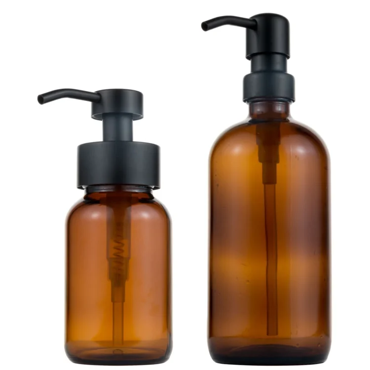 Factory Made Amber Bath Glass Bottle Square Type Container 250Ml Flat Amber Bottle Hand Soap With Foam Pump at Good Price - Image 6