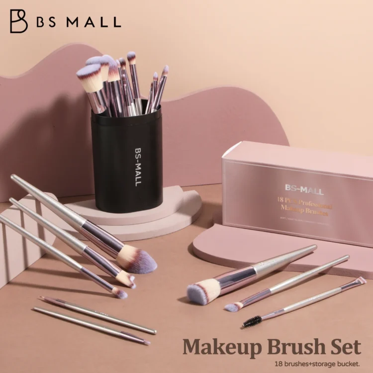 BS-MALL 18pcs Champagne Gold Makeup Brush Private Label Custom Makeup Cosmetic Brushes Set with Brush Holder - Image 5