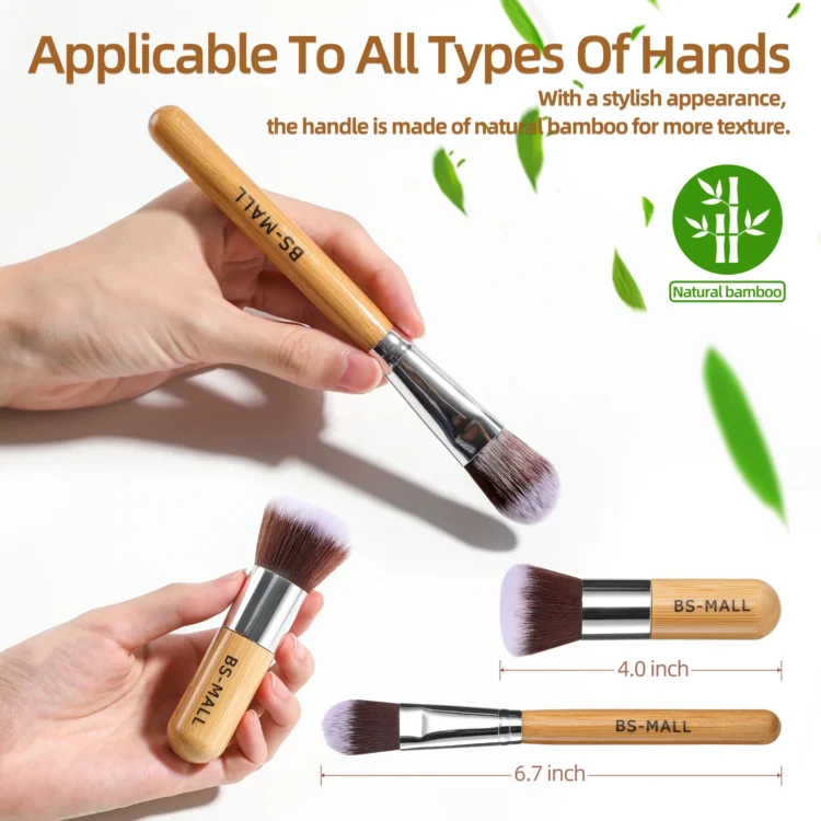 BS-MALL Makeup Brush Set 11Pcs Natural Bamboo Handle Cosmetic Brushes Vegan Cruelty-free Makeup Brushes Makeup Sponge Set