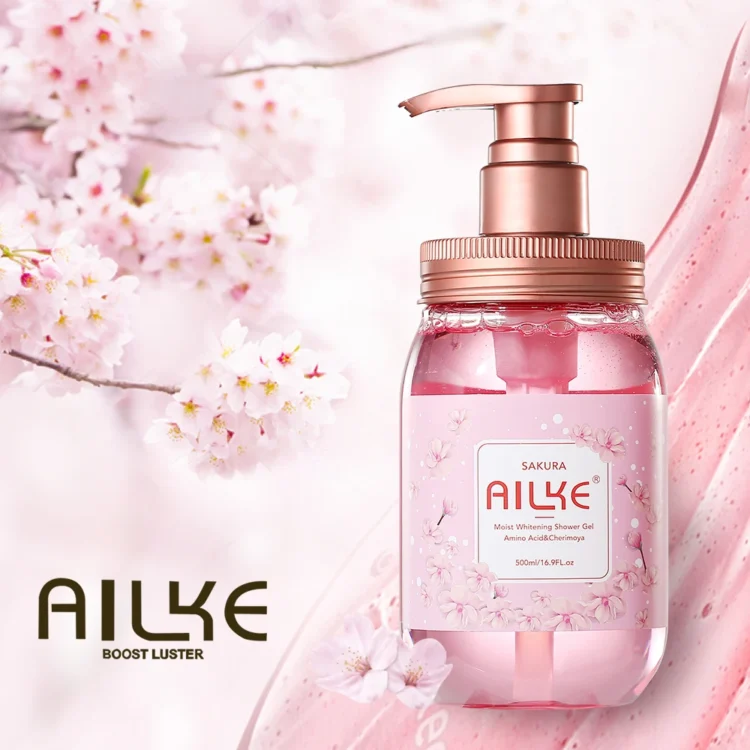 AILKE OEM Fragrance Pure Purifying Body Wash Sakura Skin Whitening Shower Gel/500ml - Image 6