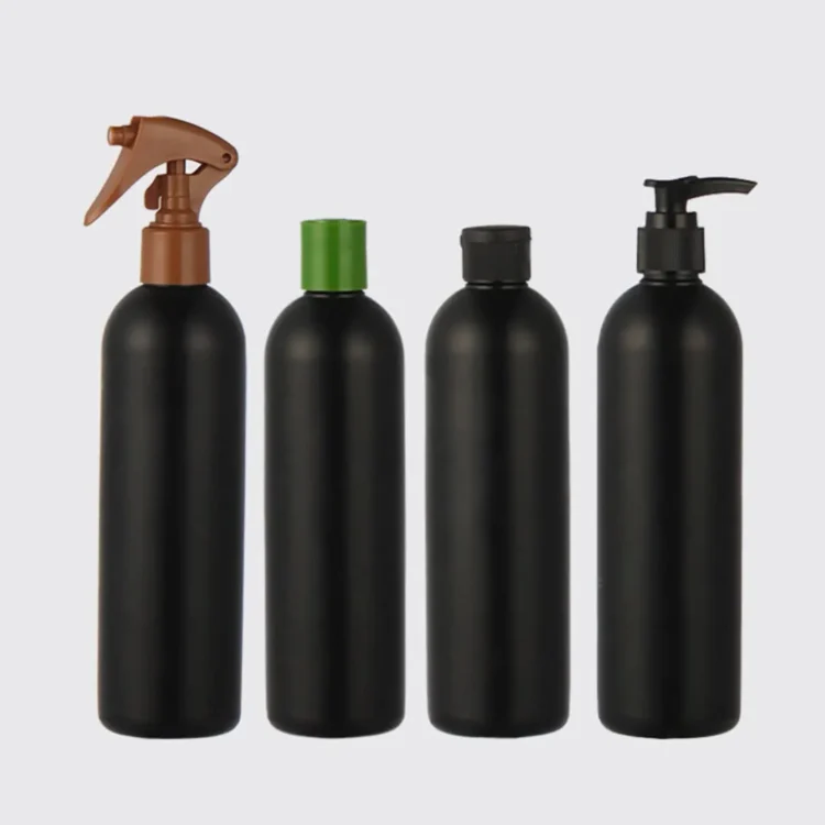 Black Round Shoulder Plastic Bottle 350ml Shampoo Body Wash Spray Bottles - Image 6